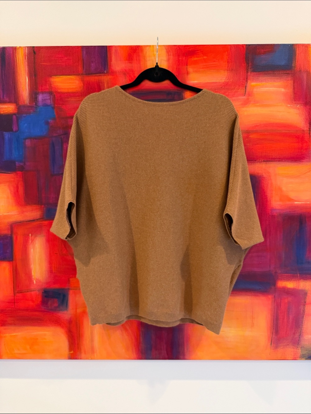 R Label The Reset Ribbed Pullover Short Sleeve Dolman Top - Camel L/XL - Picture 3 of 3